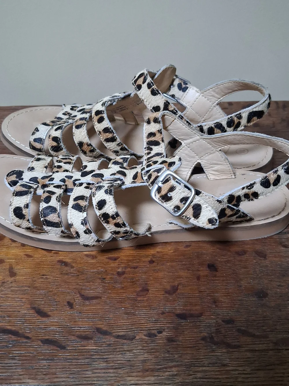 Mini Boden Girl's Leopard Print Fur Adjustable Straps Sandals; Size US 3.5